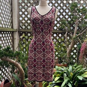 AKIRA Chicago, Black Labe Red and Black Geometric Midi Dress Size Small. VGUC